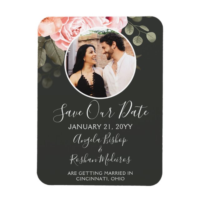 Save The Date Elegant Pink Rose Floral Wedding Magnet (Vertical)