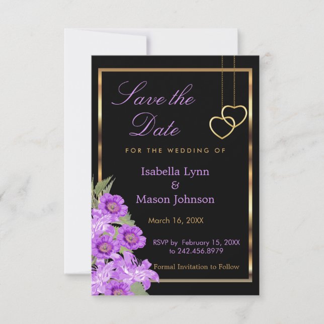 Save the Date - Elegant Purple Flower Wedding (Front)