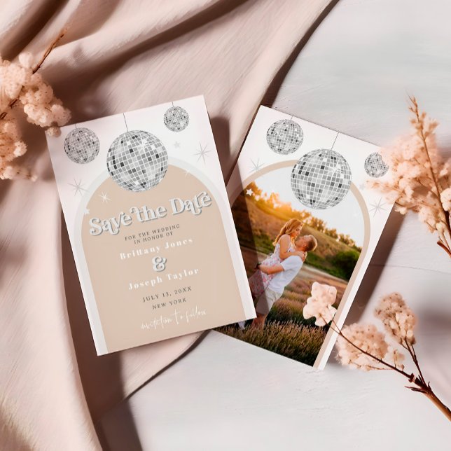 Save the Date Elegant Retro Disco Groove photo Invitation (Creator Uploaded)