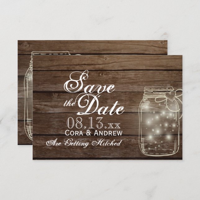 Save the Date - Elegant Rustic Mason Jar Lights Invitation (Front/Back)
