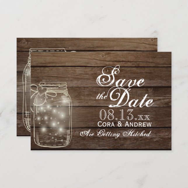 Save the Date Elegant Rustic Mason Jar Lights Invitation (Front/Back)