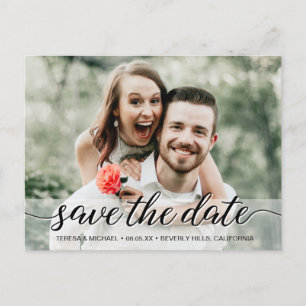Save the Date elegant script engagement photo Postcard