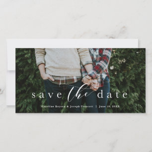 Save the date elegant script horizontal photo card