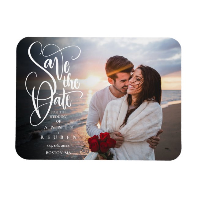 Save the Date Elegant Script Photo Magnet (Horizontal)