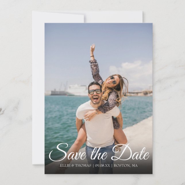 Save the Date Elegant Script Photo Simple Invitation (Front)