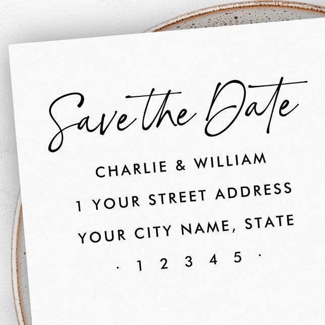 Save the Date elegant script return address Rubber Stamp (Save the Date elegant script return address Rubber Stamp)