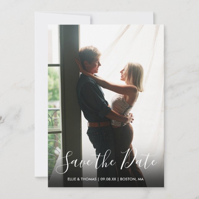Save the Date Elegant Script Simple Modern Photo (Front)
