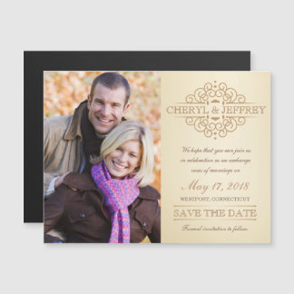 Save the Date Elegant Scroll Vintage Wedding Photo Magnetic Invitation