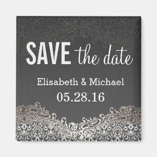 Save the Date - Elegant Vintage Dark Silver Damask Magnet
