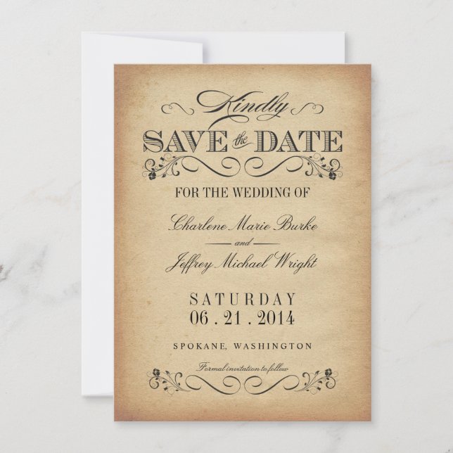 Save the Date - Elegant Vintage Parchment (Front)