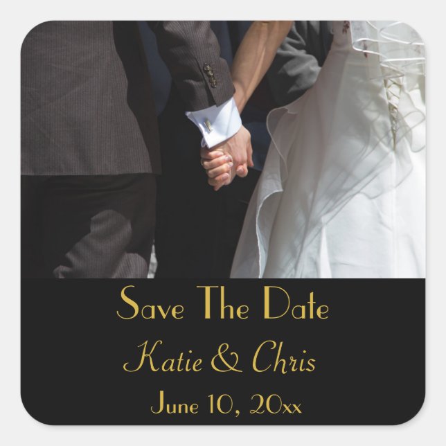 Save The Date Elegant Wedding Couple Holding Hands Square Sticker (Front)