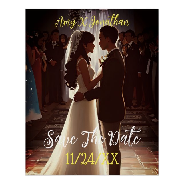 Save The Date Elegant Wedding Engagement Party Poster (Front)
