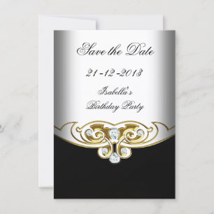 Save the Date Elegant White Black Gold Diamond