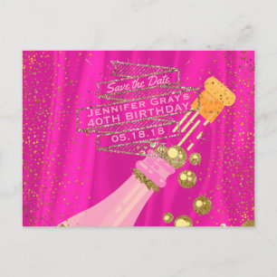 Save the Date Elegant Woman's Champagne Birthday Announcement Postcard