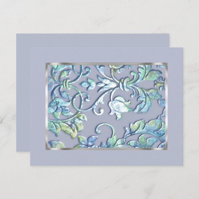Save the Date Embossed Look Damask Blue Invitation (Front/Back)