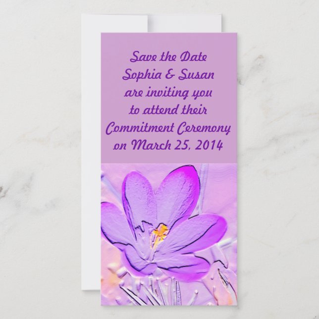 Save the Date Embossed Purple Crocus Cards (Front)