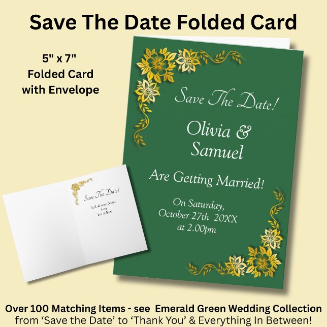 Save The Date - Emerald Green & Gold Card (Creator Uploaded)