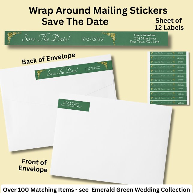 Save The Date, Emerald Green & Gold Wrap Around Label (Creator Uploaded)