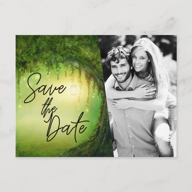 Save the Date Enchanted Forest Engagement Photo Postcard (Front)