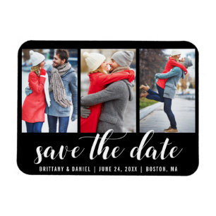 Save The Date Engagement 3 Photo Blk Magnet