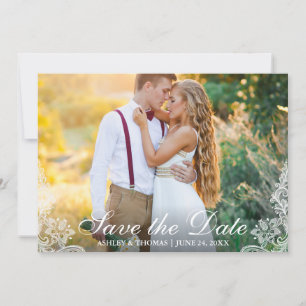 Save the Date Engagement Couple Photo Lace Card
