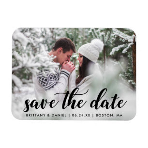 Save The Date Engagement Photo Modern Script B Magnet