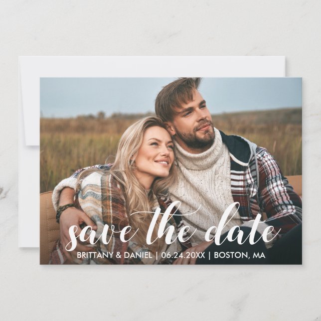 Save The Date Engagement Photo Modern Script Invitation (Front)