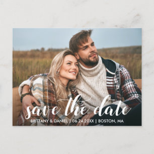 Save The Date Engagement Photo Modern Script Postcard