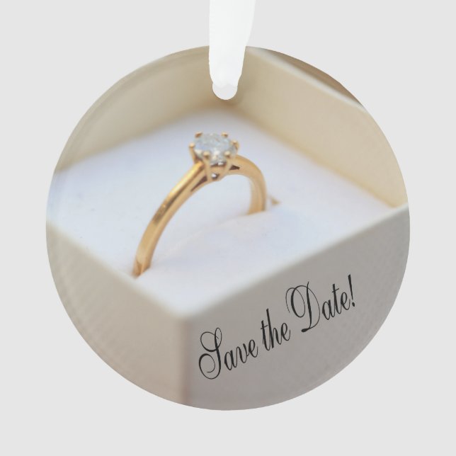 Save the Date Engagement ring in box Ornament (Front)