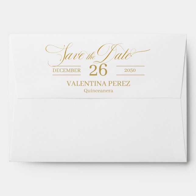Save the Date English Quinceanera with Gold Envelope (Back (Top Flap))