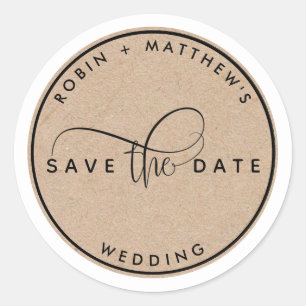 Save the Date Envelope Seal, Rustic, Kraft Style Classic Round Sticker