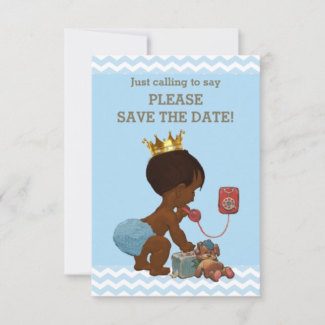 Save The Date Ethnic Prince on Phone Grey Blue (Front)
