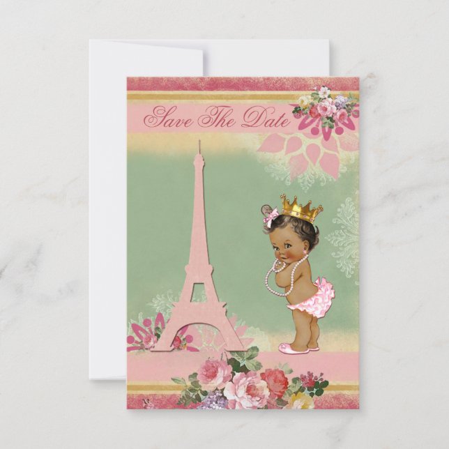 Save The Date Ethnic Princess Paris Baby Shower (Front)