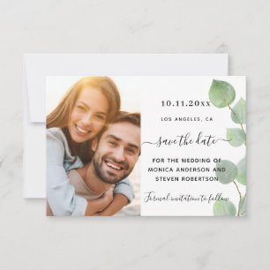 Save the date eucalyptus greenery photo wedding