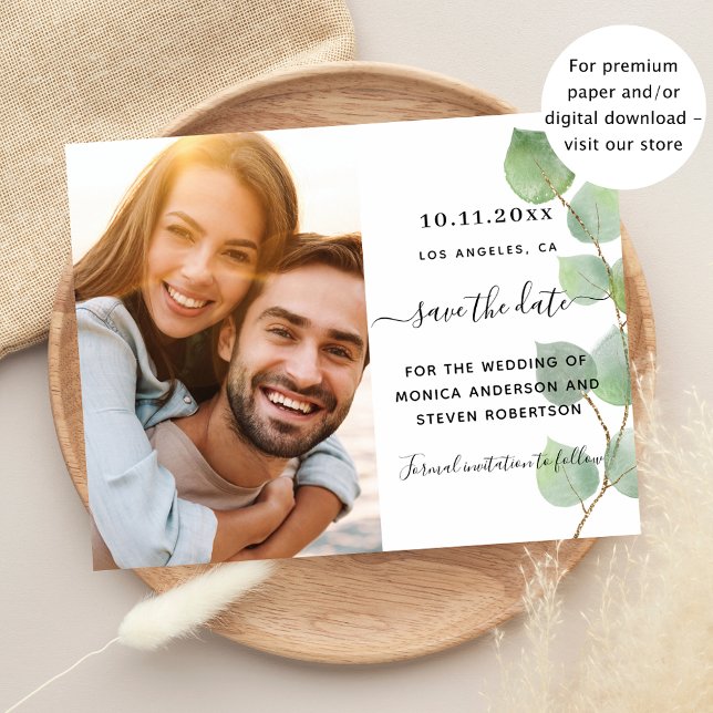 Save the date eucalyptus greenery photo wedding flyer (Creator Uploaded)