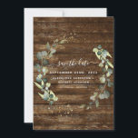 Save the Date Eucalyptus Greenery Rustic Wood<br><div class="desc">Eucalyptus Greenery Succulent Botanical Watercolor Spring Wedding Save the Date Card on Rustic Country Wood background - includes beautiful and elegant script typography with modern botanical leaves and greenery for the special Wedding day celebration.</div>