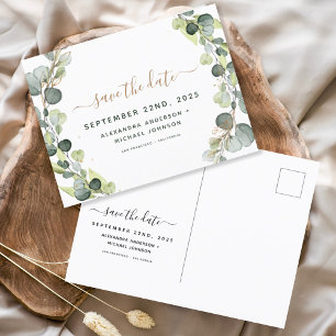 Save the Date Eucalyptus Greenery Succulent Announcement Postcard
