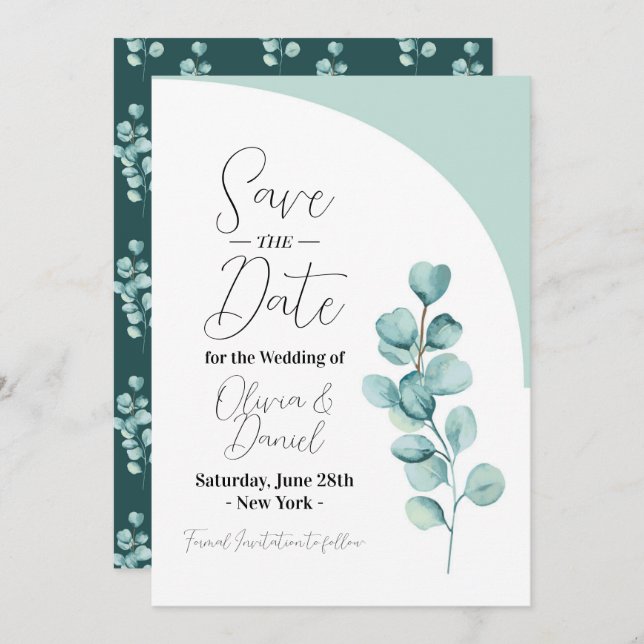 Save The Date Eucalyptus Wedding Leaves Spring (Front/Back)