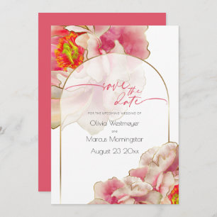 Save the Date Exotic Coral Rose Peony Invitatio Invitation