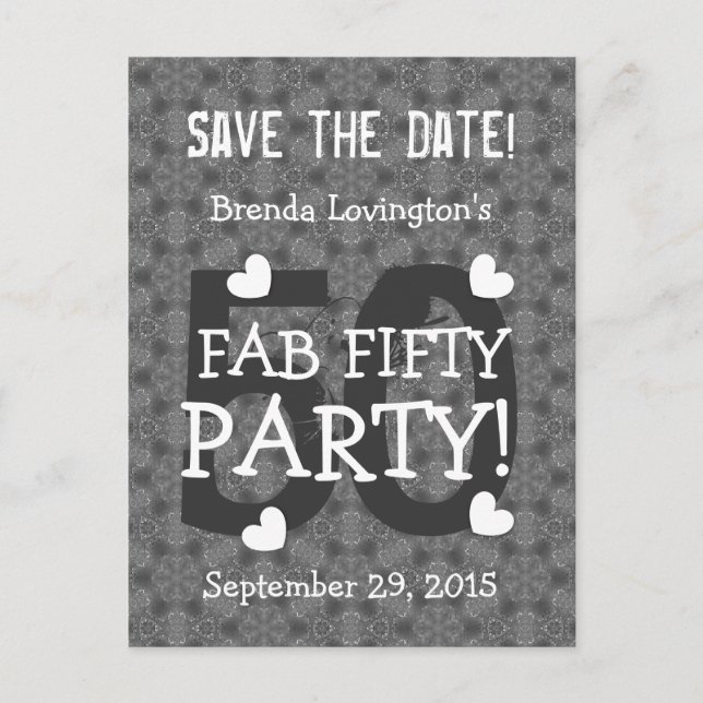 Save the Date FAB 50 Birthday V50B SILVER Announcement Postcard (Front)