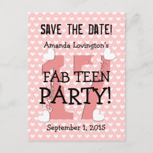 Save the Date FAB TEEN Birthday V17C PINK Announcement Postcard