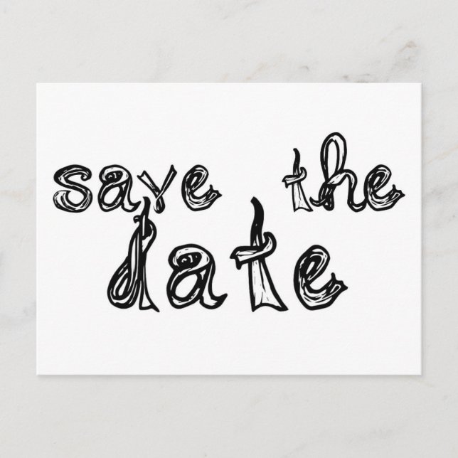 save the date fabric font black & white postcard (Front)
