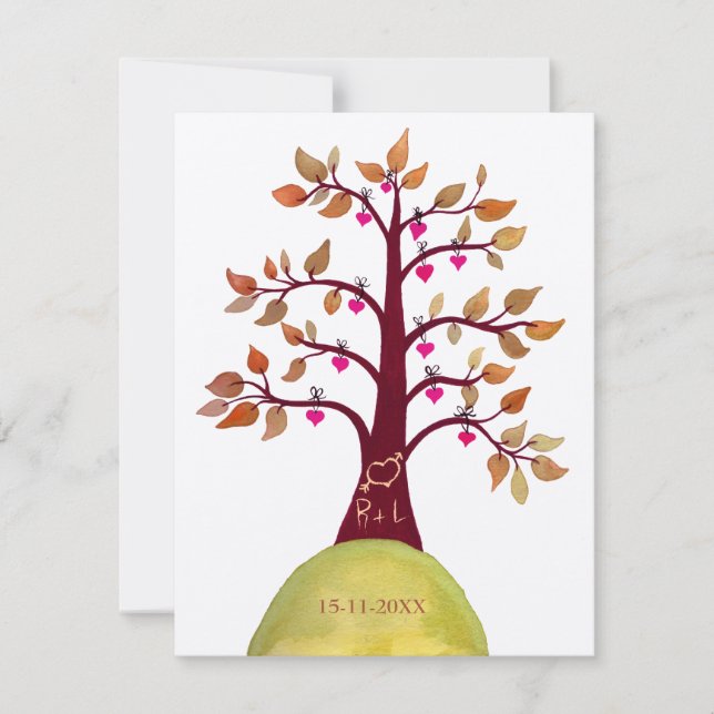 Save the Date Fall Wedding Tree Carving Invite (Front)