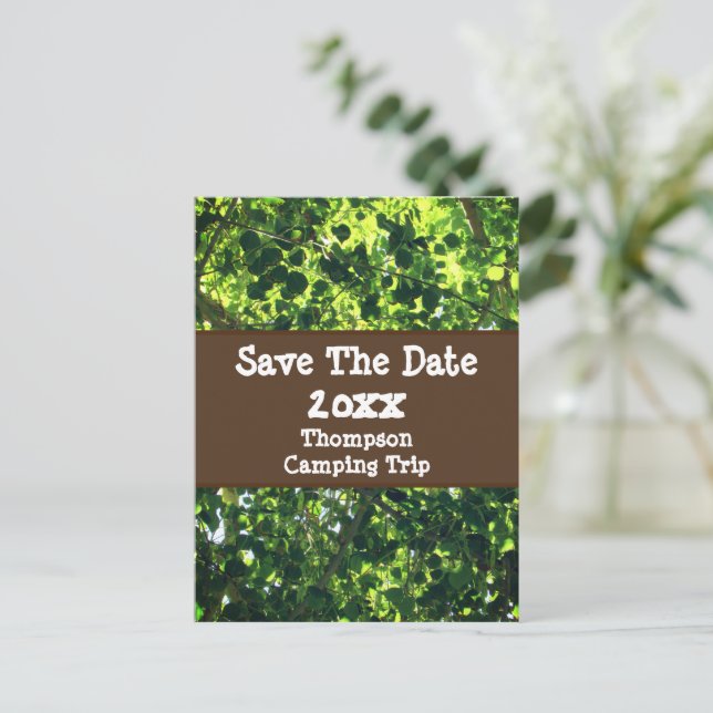 Save The Date Family Camping Trip Leaves Reunion Postcard (Standing Front)