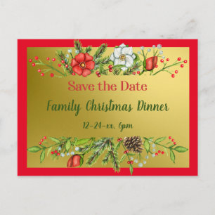 Save the Date Family Christmas Dinner Invite Gold Postcard