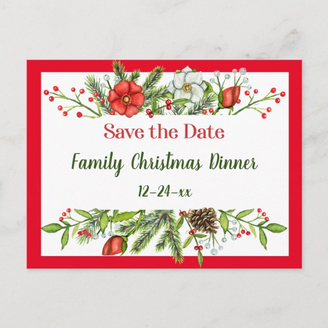 Save the Date Family Christmas Dinner Invite Postcard (Front)