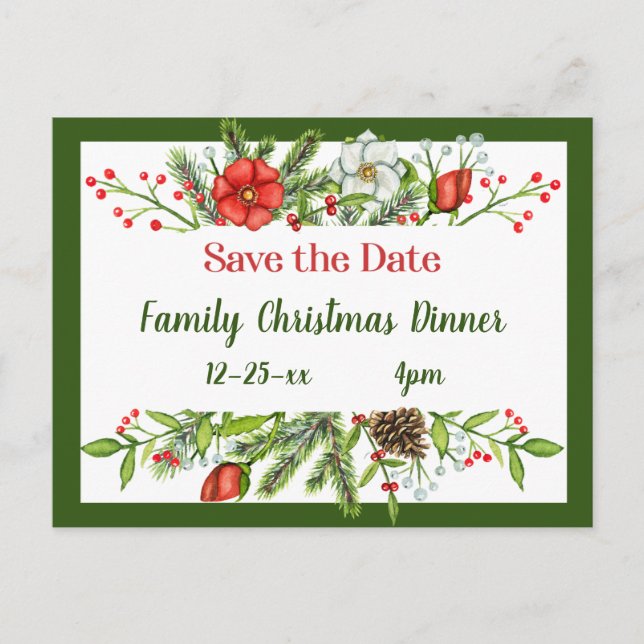 Save the Date Family Christmas Dinner Invite Postcard (Front)