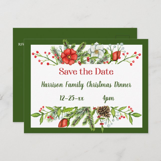 Save the Date Family Christmas Dinner Invite  Postcard (Front/Back)