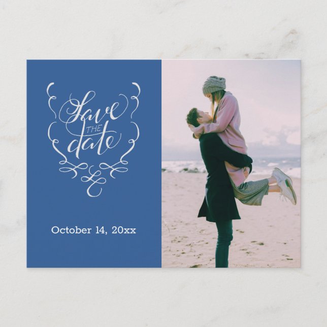 Save the Date Fancy Text and Photo  Postcard (Front)