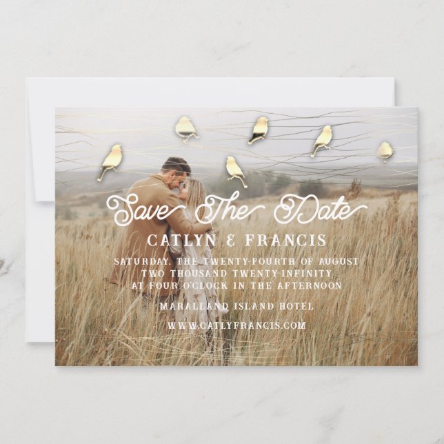 Save The Date Faux Gold Kraft Foto Bird Woodland Invitation (Front)